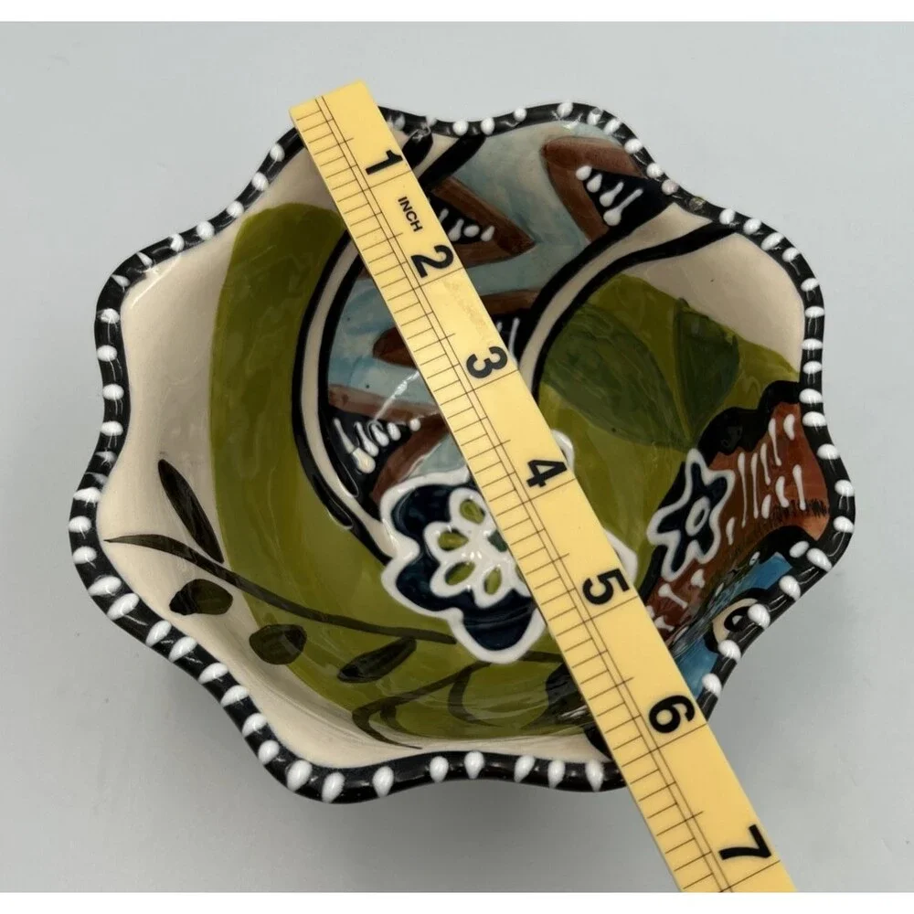 2012 Blue Sky Ceramics Pedestal Scalloped Bowl Heather Goldminc Cereal Bowls - 2